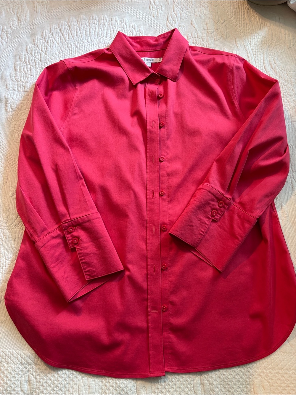 Chico's Hot Pink Long-Sleeve Button-Up Shirt